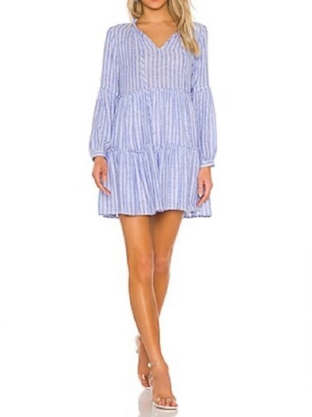 Rails Everly Ludlow Stripe Linen Blend Tiered Dress Blue White Coastal - Large